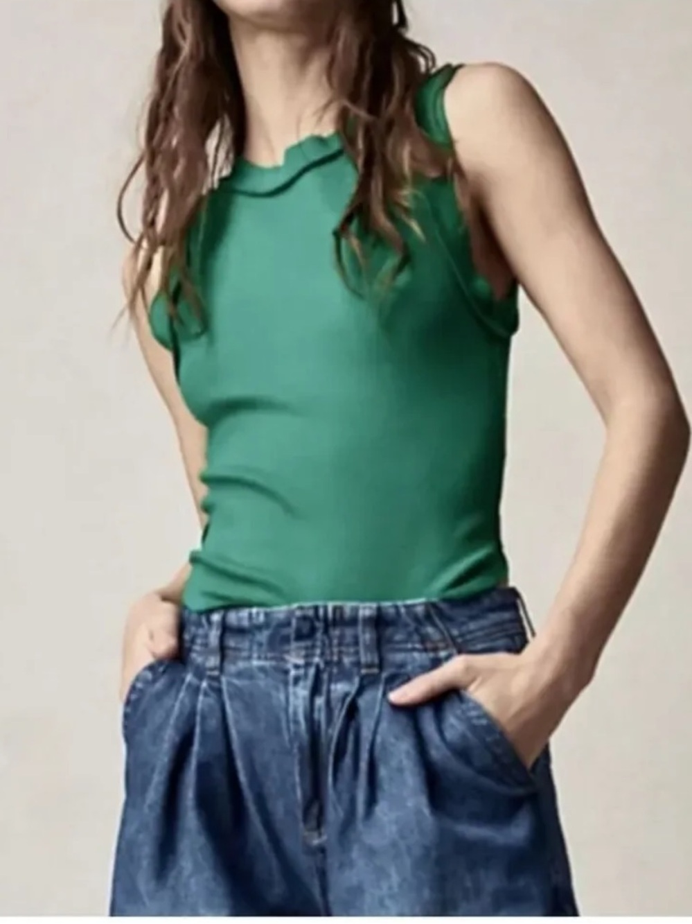 NWT sz M Free People We The Free Go To Muscle Tank cotton Tank Ivy shadow green